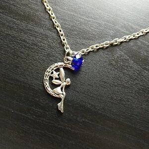 Anklet, Silver Fairy Moon Blue bead 10" new old stock fashion jewelry